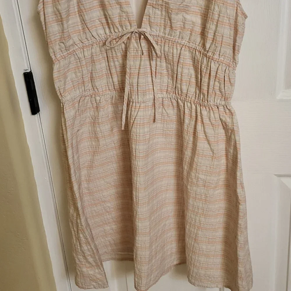 Treasure & Bond Shirred Mini Dress Ivory Honey Plaid Size Small NWOT
